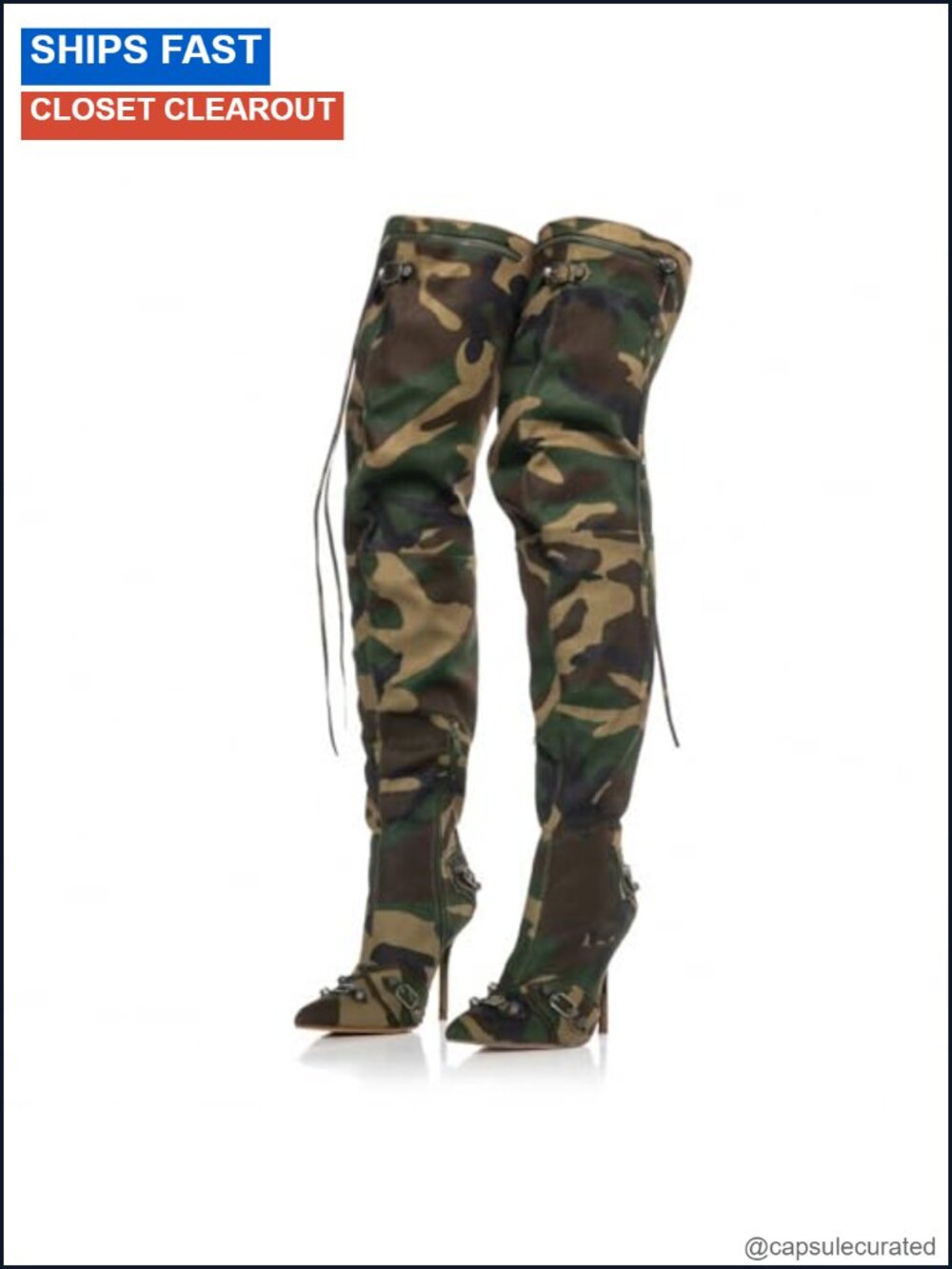 Women's Camo Knee High Boots Slouch Pointed Stiletto Pull-On Tall Dress Boots